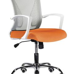 Кресло BRABIX "Wings MG-306", пластик белый, хром, сетка, серое/оранжевое, 532011 в Верхней Пышме - verhnyaya-pyshma.mebel24.online | фото