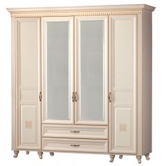 Шкаф для одежды 4-дверный с зеркалом №493 Марлен кремовый белый в Верхней Пышме - verhnyaya-pyshma.mebel24.online | фото
