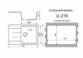 Каменная мойка ULSTONE U-219 (755х505) в Верхней Пышме - verhnyaya-pyshma.mebel24.online | фото 2