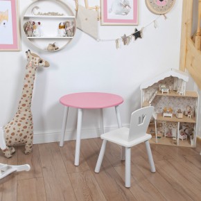 Комплект детский стол КРУГЛЫЙ и стул КОРОНА ROLTI Baby (розовая столешница/белое сиденье/белые ножки) в Верхней Пышме - verhnyaya-pyshma.mebel24.online | фото