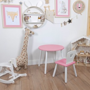 Комплект детский стол КРУГЛЫЙ и стул КОРОНА ROLTI Baby (розовая столешница/розовое сиденье/белые ножки) в Верхней Пышме - verhnyaya-pyshma.mebel24.online | фото
