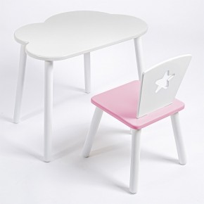 Комплект детский стол ОБЛАЧКО и стул ЗВЕЗДА ROLTI Baby (белая столешница/розовое сиденье/белые ножки) в Верхней Пышме - verhnyaya-pyshma.mebel24.online | фото