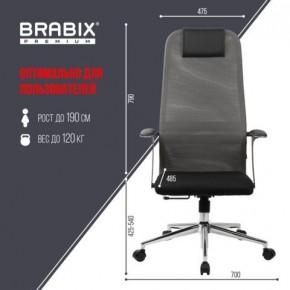 Кресло офисное BRABIX PREMIUM "Ultimate EX-801" хром, плотная двойная сетка Х2, черное/серое, 532918 в Верхней Пышме - verhnyaya-pyshma.mebel24.online | фото 5